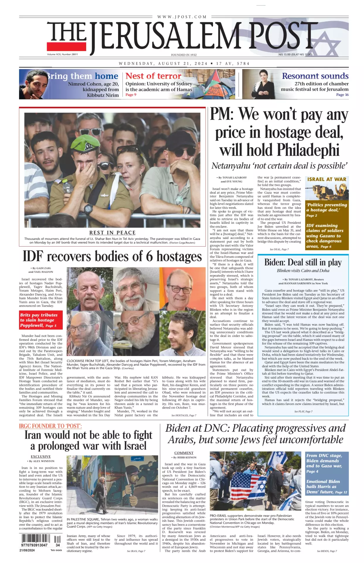 Prima-pagina-the jerusalem post-edizione-di-oggi-21-08-2024